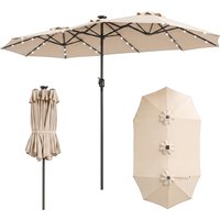 Large Rectangle Market Umbrella with 36 LED Lights - Beige