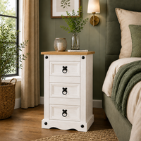 Corona Bedside Cabinet White 3 Drawer Table Lamp Side - White