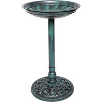 Bronze Effect Garden Twin Bird Bath with Bird Sculptures - Green