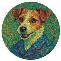 Van Gogh Jack Russell Textured Glass Round Trivet - Small Kitchen Chopping Board - Neutral