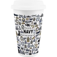 Novelty Navy Ceramic Travel Mug - Reusable Drinks Cup Gift - White
