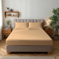 Snug City Microfibre Soft Touch Fitted Sheet 25cm Skirt Plain Dyed Bed Linen in Beige | Size: King