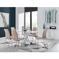 Sorrento White Dining Table with 6 Isco Dining Chairs - Cappuccino