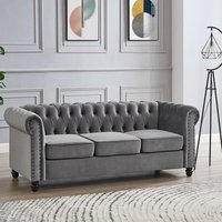 Chester Velvet Sofa Suite Stud Design Wooden Feet - Grey Velvet / 3