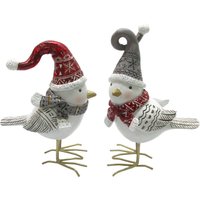 , Birds with Hat Ornament - White , Birds with Hat Ornament - White