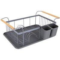 Scandi Dish Rack with Wooden Handles - Grey