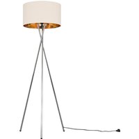 Camden Chrome Tripod Floor Lamp with Natural Metallic Shade - Silver