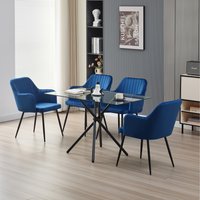 Miami Dining Table with 4 Charlotte Velvet Chairs - Blue