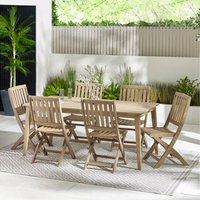 Wood Outdoor Dining Set - Wooden Garden Table, 6 Folding Garden Chairs - Natural / 7