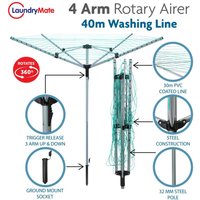 4 Arm PVC Coated Rotary Airer with ground socket - Silver