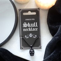 Gothic Skull Pendant Necklace In Black Stainless Steel - Black