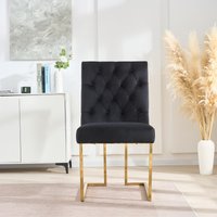 6PCs Siena Luxury Tufted Velvet Dining Chairs with Gold Frame Legs Upholstered - Black