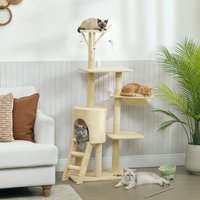 PawHut Cat Tree for Indoor Cats Climbing Tower with Ladder - Beige
