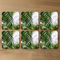 Closeup of green palm leaf Designer Coaster Set - Green