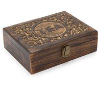 Mango Wood Carved Tea Box with 12 Compartments Brass Clasp - Brown