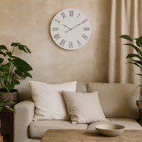 Metal Wall Clock with Roman Numerals - White