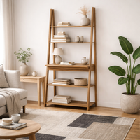 Athy Ladder Desk with 5 Shelves - Brown Oak
