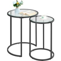 Round End Table Set with Glass Top - Black