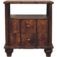 Solid Wood 2-Drawer Bedside with Open Shelf - Brown