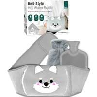 KEPLIN 2L Hot Water Bottle Belt - Plush Waist Cover, Grey Wolf Design - Grey