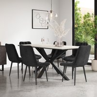 Juno White Marble Table Top W Black Legs + Nova Velvet Dining Chair Set Of 8 - Black