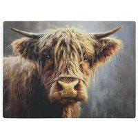 Highland Cow Large Smooth Glass Worktop Protector - Kitchen Chopping Board - Brown