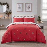 Rapport Home Mistletoe Christmas Reversible Microfibre Duvet Cover Set & Pillowcase in Red | Size: Double