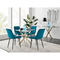 Novara 100cm Gold Round Dining Table and 4 Pesaro Black Leg Chairs - Blue