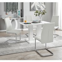 Imperia 4 Modern White High Gloss Dining Table and 4 Lorenzo Chrome Chairs Set - White