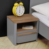 FWStyle Matt Grey with Oak Nightstand Bedside Deep Drawer design - Matt Grey