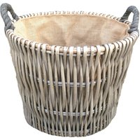 Small Round Grey Log Wicker Basket - Brown