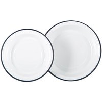 2pc White Enamel Deep Bowls Set Navy - Navy