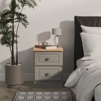 Norfolk Fully Assembled 2 Drawer Bedside Cabinet - Dusk Grey & Bardolino Oak