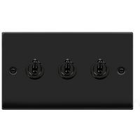 Matt Black 3 Gang 2 Way 10AX Toggle Light Switch - Matt Black