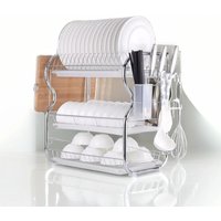 3 Tier Dish Drainer Rack with Drip Tray Cutlery Holder - silver
