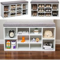 Shoe Bench Storage Rack Wooden Cabinet Cushion Seat Organiser - White Grey
