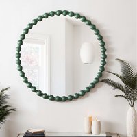 Como Large Round Beaded Wall Mirror 90x90cm - Matt Green