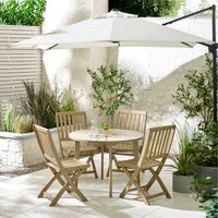 Tari Round Wood Table and 4 Hamburg Wooden Chairs Outdoor Dining Set - Natural