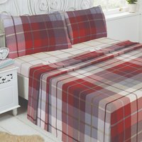 Lomond Brushed Cotton Check Flannelette Complete Sheet Set Soft Luxury Bedding - Red / Single