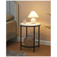 2-Tier Marble Side Table with Glass Shelf - White