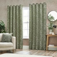 Bali Jacquard Eyelet Curtain Pair - Olive / 137cm / 117cm
