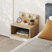 Floating Bedside Table with 3 LED Lights Wall-Mount Shelf - Oak