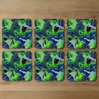 Hand drawn exotic plants Designer Coaster Set - Green