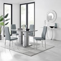 Imperia 4 Modern Grey High Gloss Dining Table And 4 Modern Milan Chairs Set - Grey