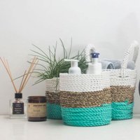 Seagrass Basket Set Natural White Handwoven Multi Use Baskets - White