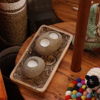 Natural Riverstone Candle Holder Double Nightlight Handcrafted Unique - Brown