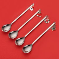Set of 4 Christmas Pendant Tea Spoons - Silver