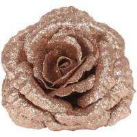 Artificial Glitter Rose Head With Clip - Rose Gold