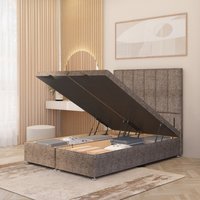 Austin Tweed Fabric Ottoman Divan Bed End Opening with Floor Standing Headboard - Coffee / Double