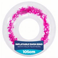 Inflatable Swim Ring 105cm - Transparent Feather-Filled Pool Float - Pink